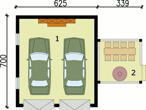 Projekt garażu G63 garaż dwustanowiskowy - rzut parteru, dom liczy 0 pokoje, 0 łazienki i wc