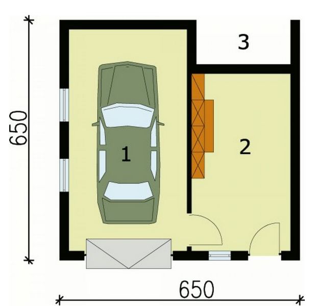Parter projektu G74 garaż jednostanowiskowy z pomieszczeniem gospodarczym