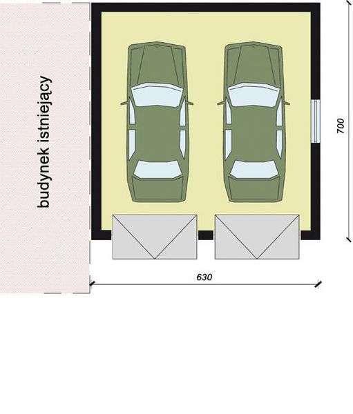 Projekt garażu GP8 garaż dostawiany dwustanowiskowy - rzut parteru, dom liczy 0 pokoje, 0 łazienki i wc