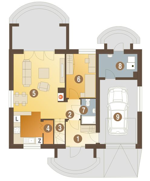 Parter projektu Inka II z garażem 1-st. [A]