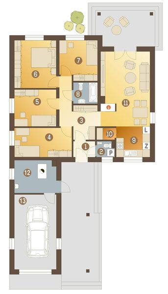 Parter projektu Pierwiosnek z garażem 1-st. [A]