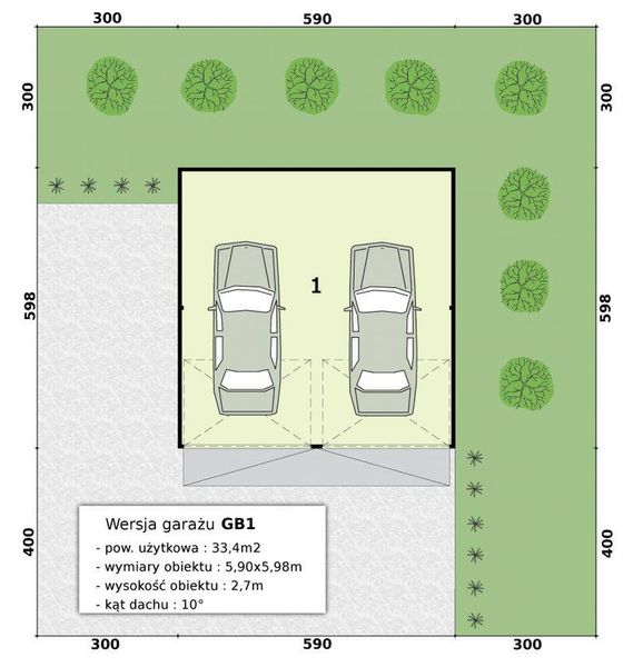 Parter projektu GB1 Garaż blaszany dwustanowiskowy