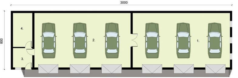 Parter projektu G271 garaż sześciostanowiskowy z pomieszczeniami gospodarczymi