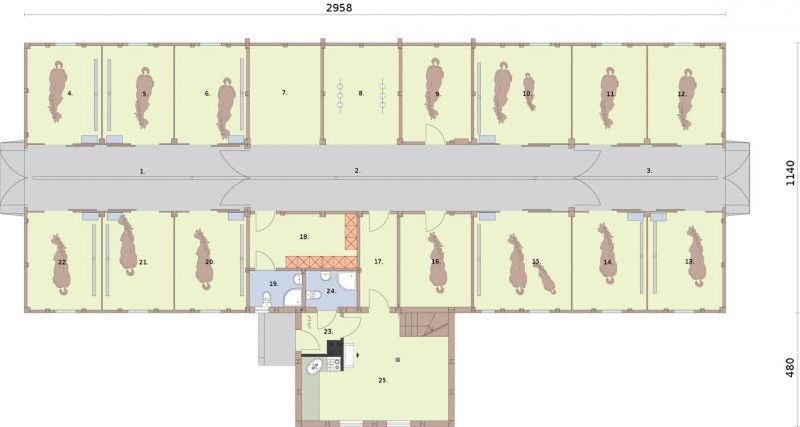 Parter projektu S23 z Bali drewnianych - 9 boksów
