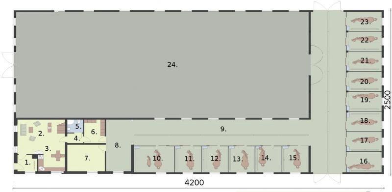 Parter projektu S44 stajnie na 13 boksów z ujeżdżalnią