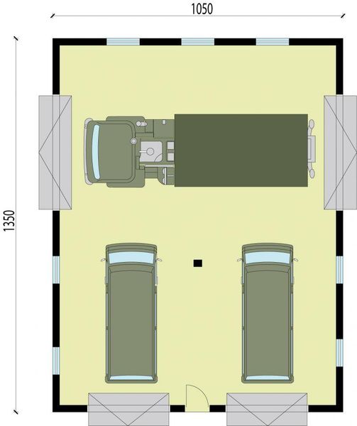 Parter projektu G234 garaż trzystanowiskowy
