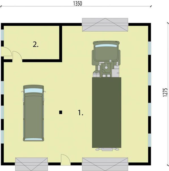 Parter projektu G235 garaż dwustanowiskowy z pomieszczeniem gospodarczym