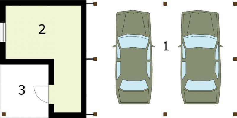Parter projektu G239 wiata garażowa dwustanowiskowa z pomieszczeniem gospodarczym