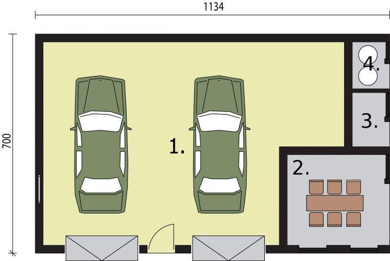 Parter projektu G254 garaż dwustanowiskowy z werandą