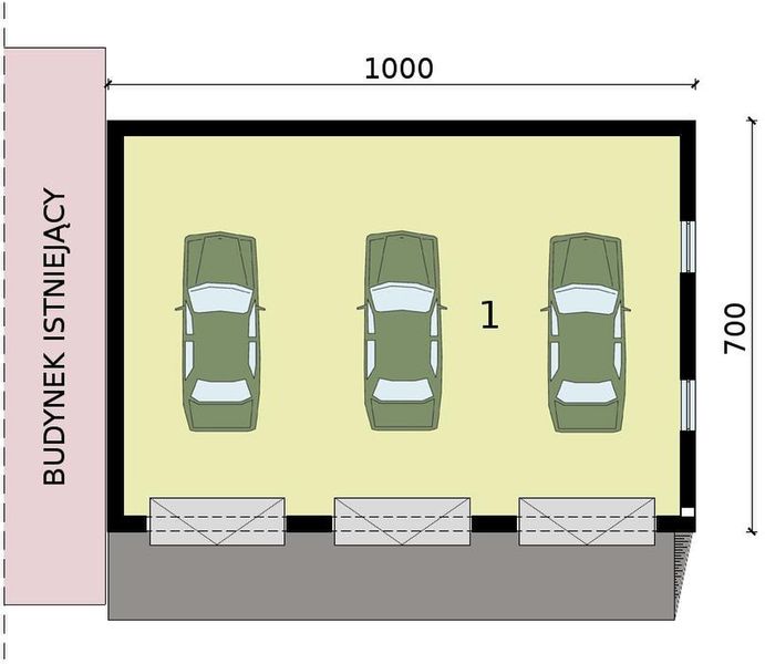 Parter projektu GP13 garaż dostawiany trzystanowiskowy