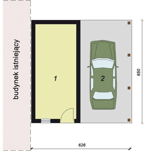 Parter projektu GP6 garaż dostawiany jednostanowiskowy z pomieszczeniem gospodarczym