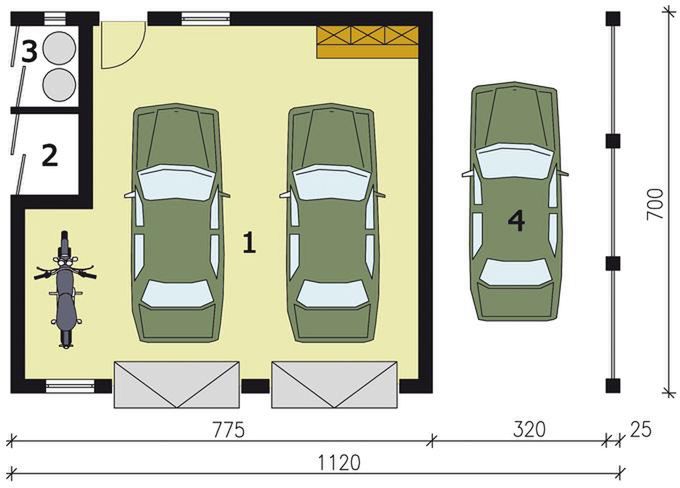 Parter projektu G178 garaż dwustanowiskowy z wiatą garażową