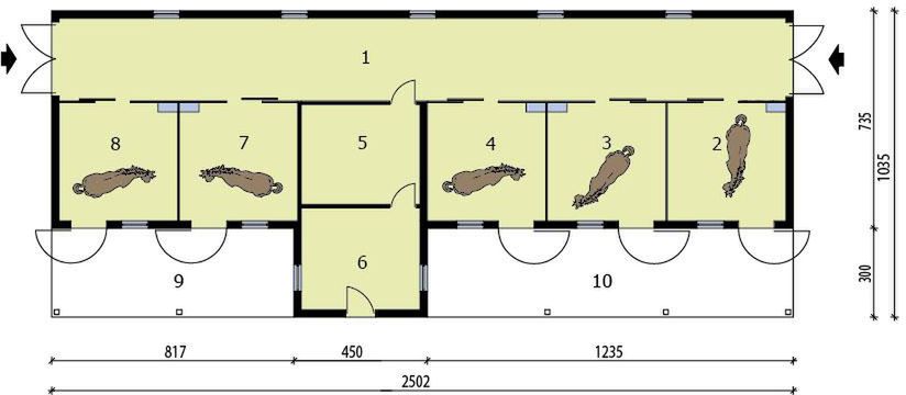 Parter projektu S38 Stajnia dla koni - 5 boksów