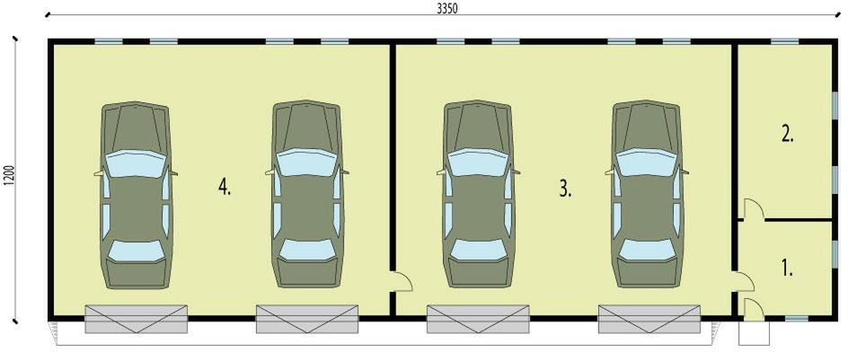 Parter projektu G223 garaż czterostanowiskowy z pomieszczeniami gospodarczymi