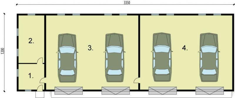 Parter projektu G221 garaż czterostanowiskowy z pomieszczeniami gospodarczymi
