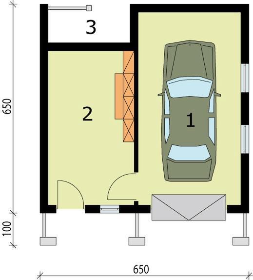Parter projektu G73A garaż jednostanowiskowy z pomieszczeniem gospodarczym
