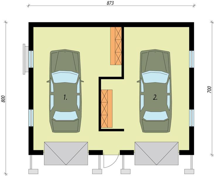 Parter projektu G11a garaż dwustanowiskowy
