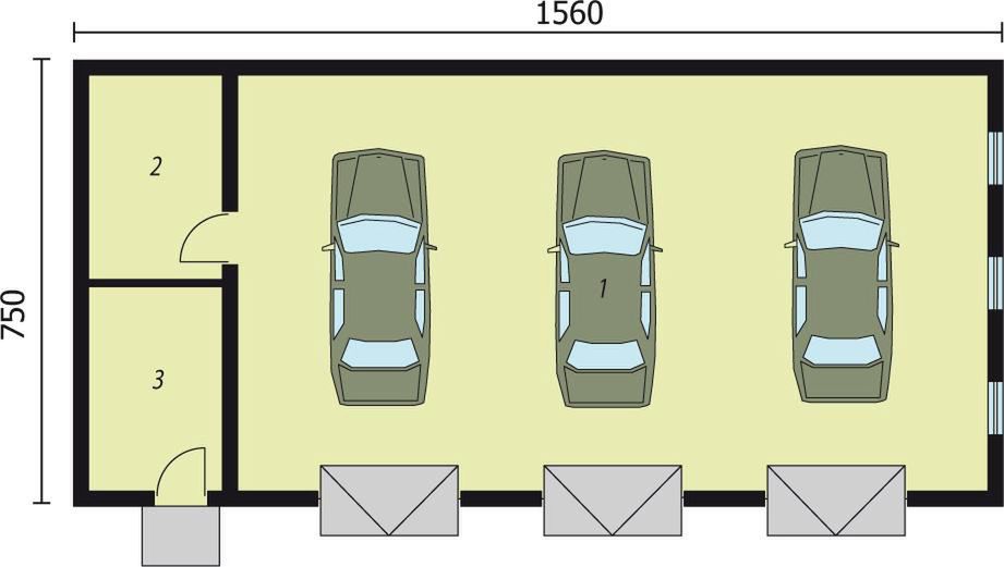Parter projektu G219 garaż trzystanowiskowy z pomieszczeniem gospodarczym