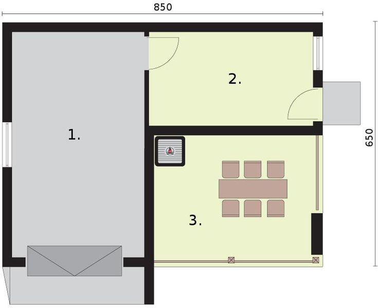 Parter projektu G264 garaż jednostanowiskowy z pomieszczeniem gospodarczym i werandą