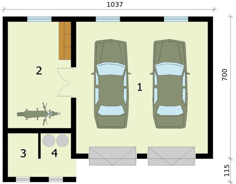Parter projektu G279 garaż dwustanowiskowy z pomieszczeniem gospodarczym