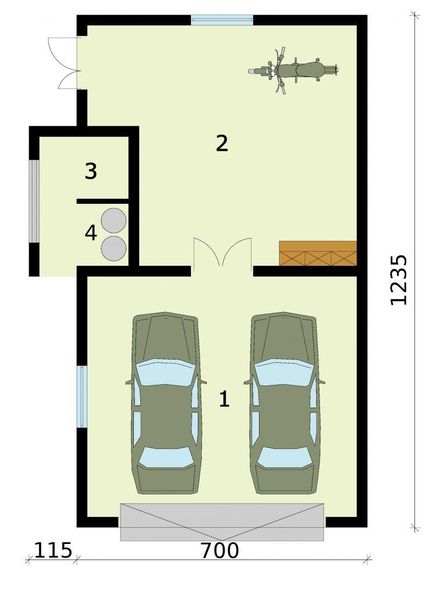 Parter projektu G273 garaż dwustanowiskowy z pomieszczeniem gospodarczym