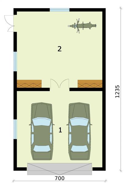 Parter projektu G272 garaż dwustanowiskowy z pomieszczeniem gospodarczym