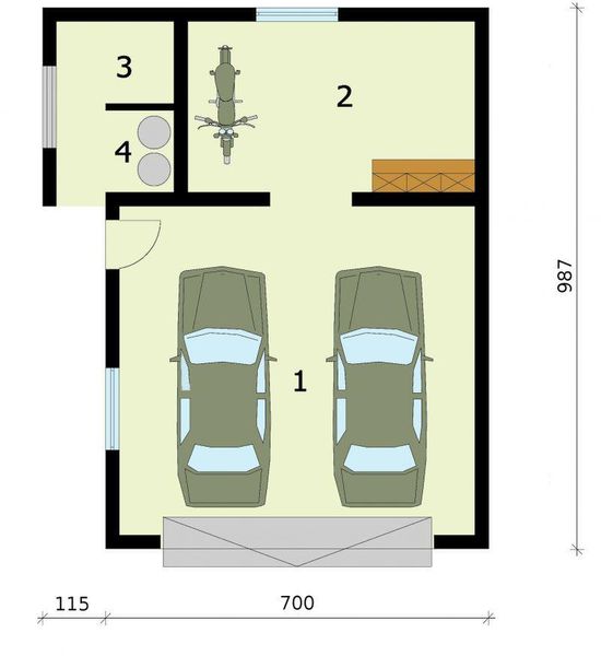 Parter projektu G274 garaż dwustanowiskowy z pomieszczeniem gospodarczym