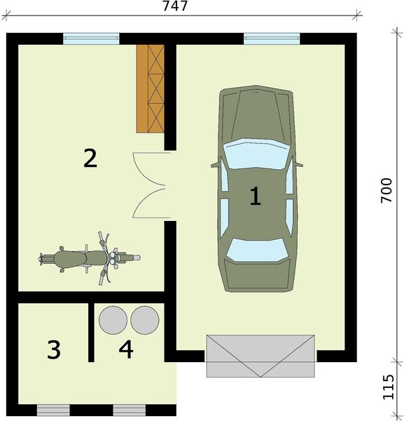 Parter projektu G276 garaż jednostanowiskowy z pomieszczeniem gospodarczym