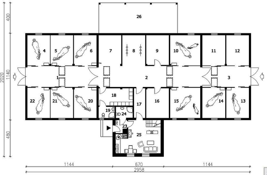 Parter projektu S23 Stajnia dla koni - 9 boksów