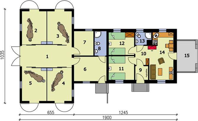 Parter projektu S27 Stajnia dla koni - 4 boksy