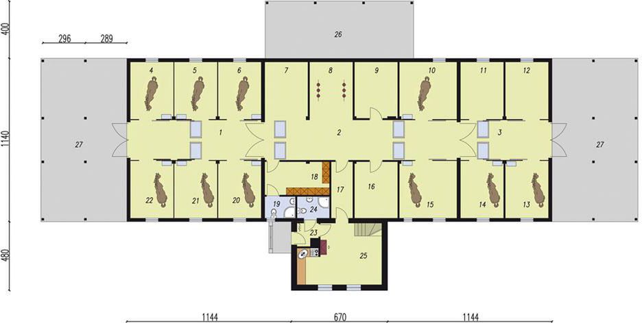 Parter projektu S23A Stajnia dla koni - 9 boksów