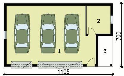 Parter projektu G156 garaż trzystanowiskowy z pomieszczeniem gospodarczym