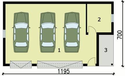 Parter projektu G157 garaż trzystanowiskowy