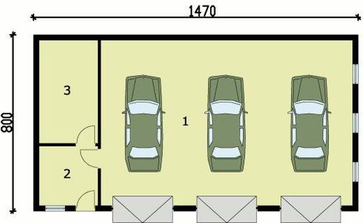 Parter projektu G160 garaż trzystanowiskowy z pomieszczeniami gospodarczymi