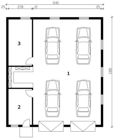 Parter projektu G163 garaż czterostanowiskowy z pomieszczeniami gospodarczymi