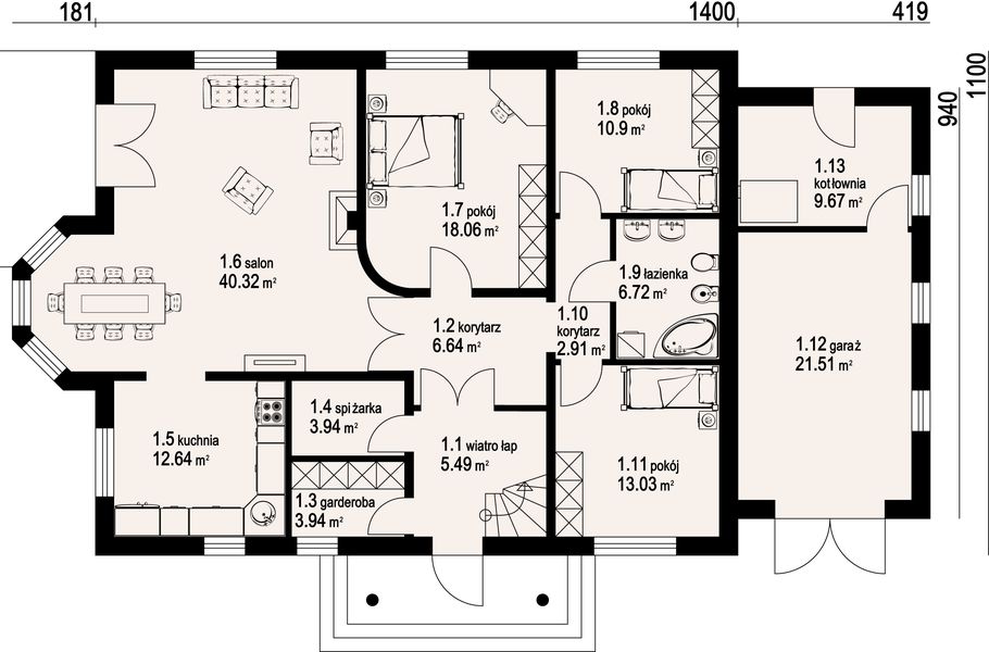 Parter projektu Zarzecze z garażem