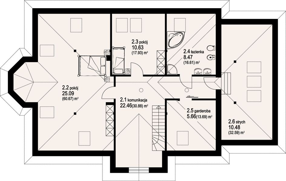 Poddasze projektu Zarzecze z garażem
