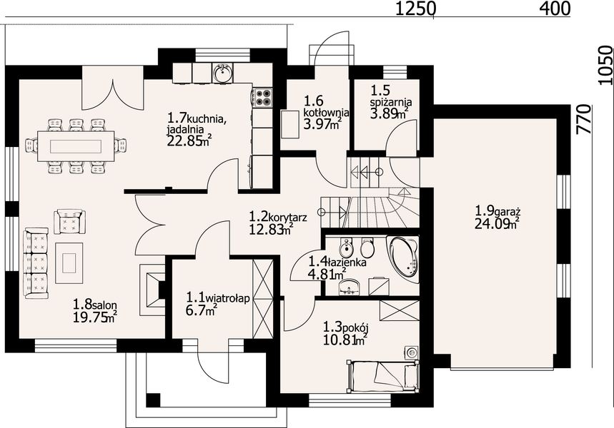 Parter projektu Sławków z garażem 5