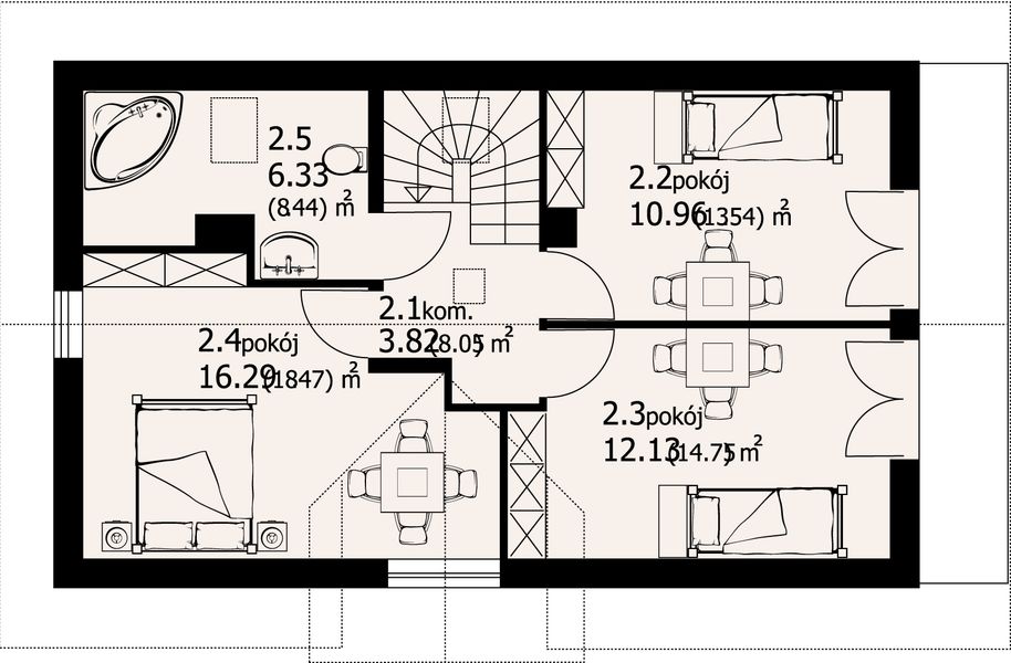 Poddasze projektu Osiek wąski 2k