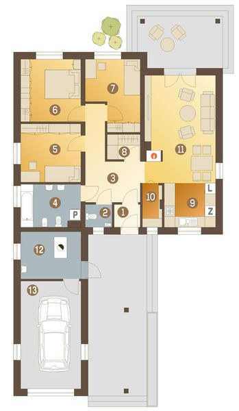 Parter projektu Pierwiosnek II z garażem 1-st. [A]