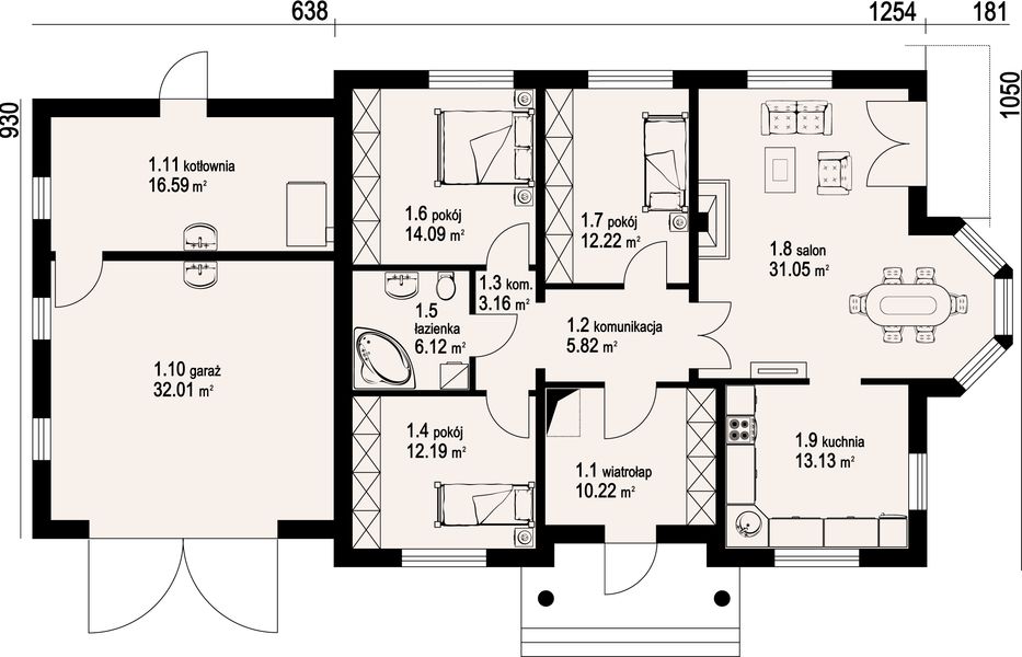 Parter projektu Zadębie średnie 4 + garaż