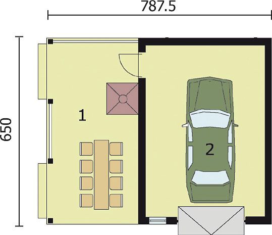 Projekt budynku gospodarczego G83 budynek gospodarczy - rzut parteru, dom liczy 0 pokoje, 0 łazienki i wc