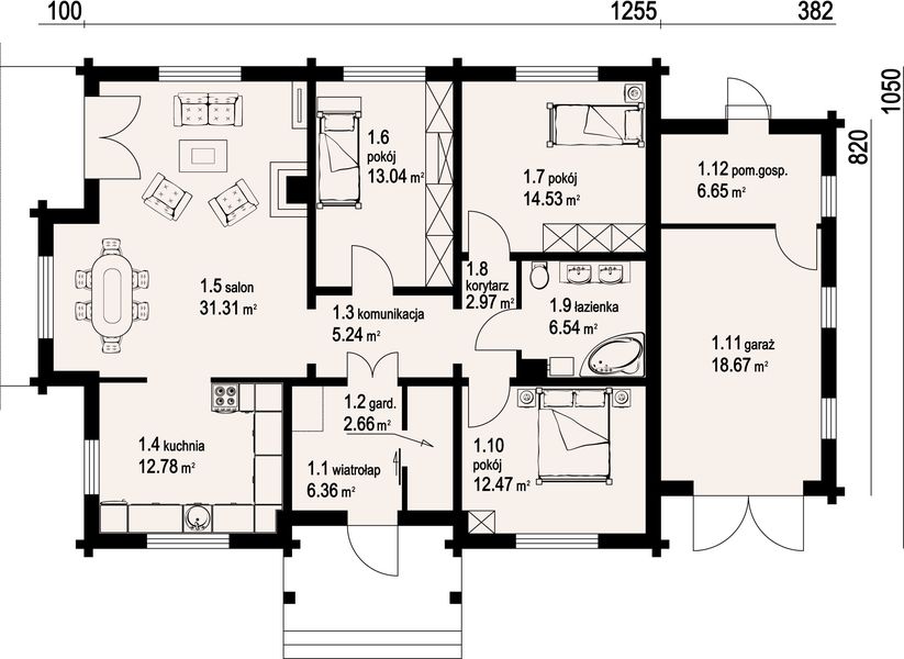 Parter projektu Dębina z garażem