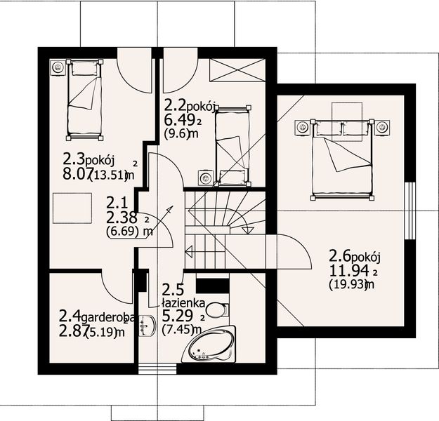 Poddasze projektu Gładyszów wąski dws