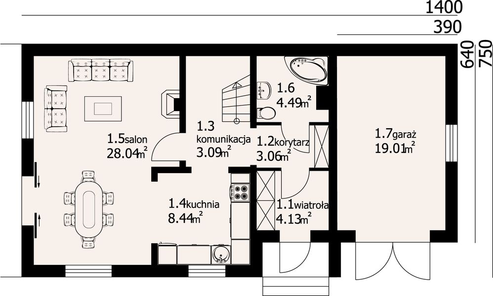 Parter projektu Osiek wąski 22 L
