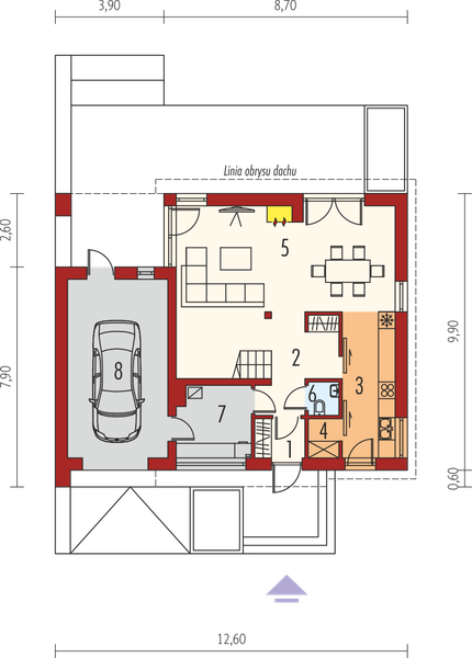 Projekt domu E14 III G1 Economic - rzut parteru, dom liczy 3 pokoje, 2 łazienki i wc