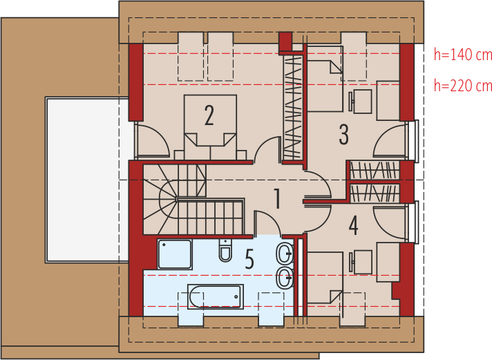 Projekt domu E14 III G1 Economic - rzut poddasza, dom liczy 3 pokoje, 2 łazienki i wc