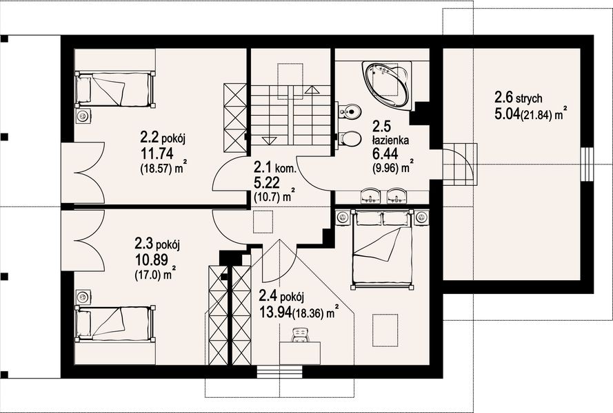 Poddasze projektu Osiek dw z garażem