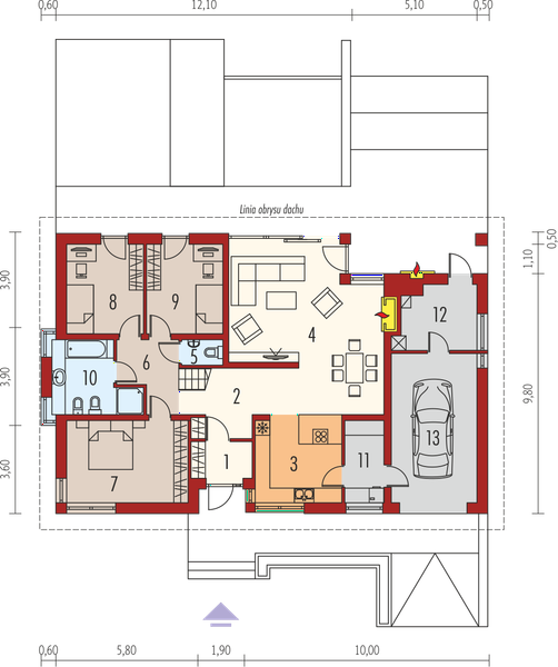 Projekt domu Gabriel G1 multi-comfort - rzut parteru, dom liczy 3 pokoje, 2 łazienki i wc