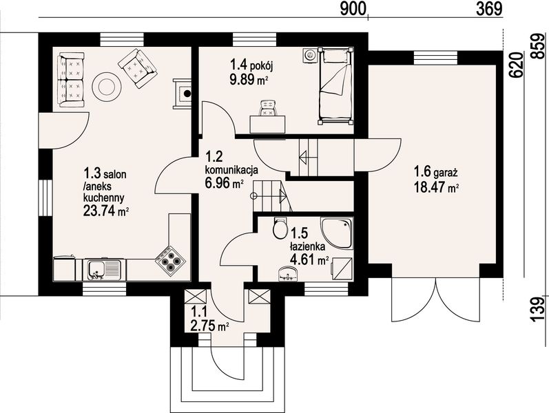 Parter projektu Brzoza mała 5 bliźniak